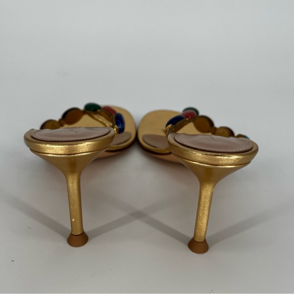 Gianvito Rossi Shanti Thong 70 Sandals Gold Jeweled Size 9 - Picture 9 of 14